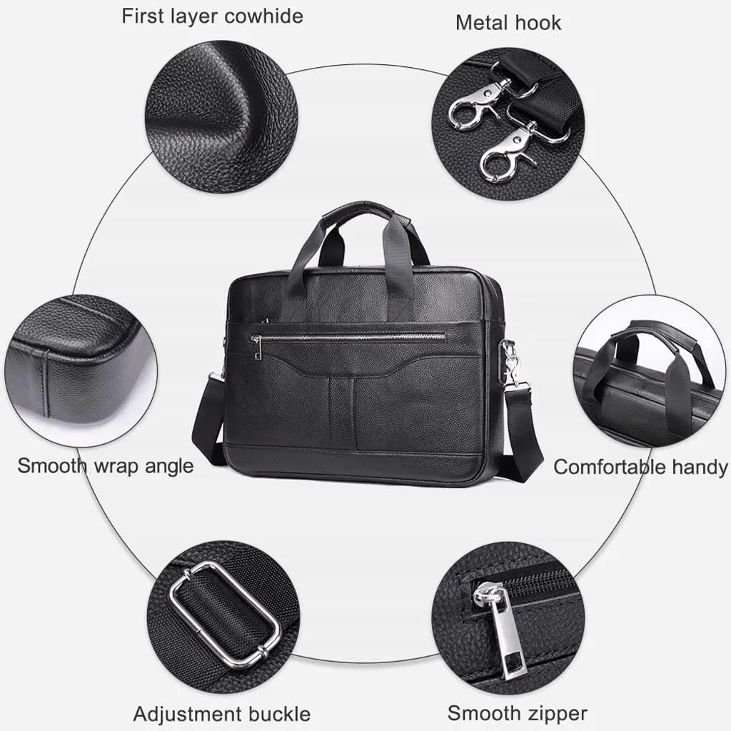 Men 15.6 Inch Briefcase Convertible Messenger Bags Handbag Genuine Leather Multifunctional Work Business Shoulder Bag