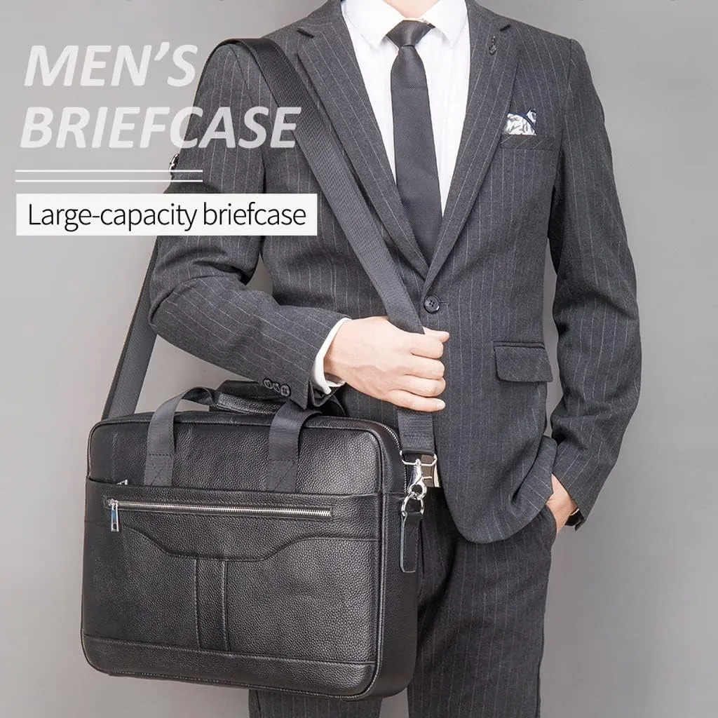 Men 15.6 Inch Briefcase Convertible Messenger Bags Handbag Genuine Leather Multifunctional Work Business Shoulder Bag