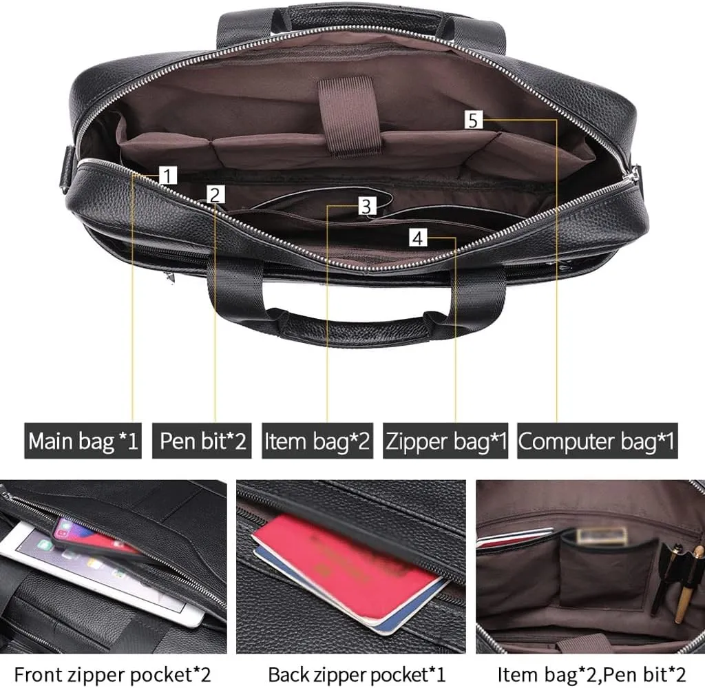 Men 15.6 Inch Briefcase Convertible Messenger Bags Handbag Genuine Leather Multifunctional Work Business Shoulder Bag