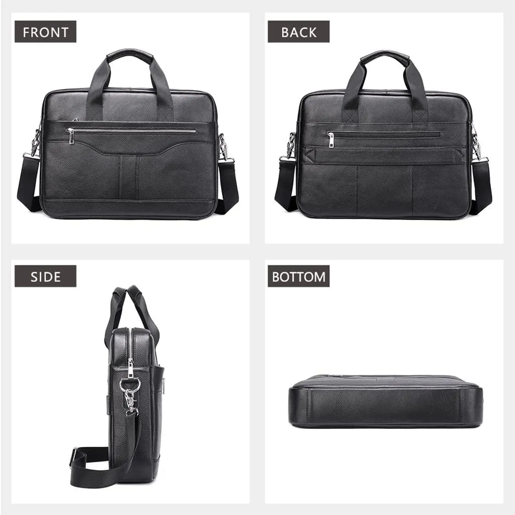 Men 15.6 Inch Briefcase Convertible Messenger Bags Handbag Genuine Leather Multifunctional Work Business Shoulder Bag