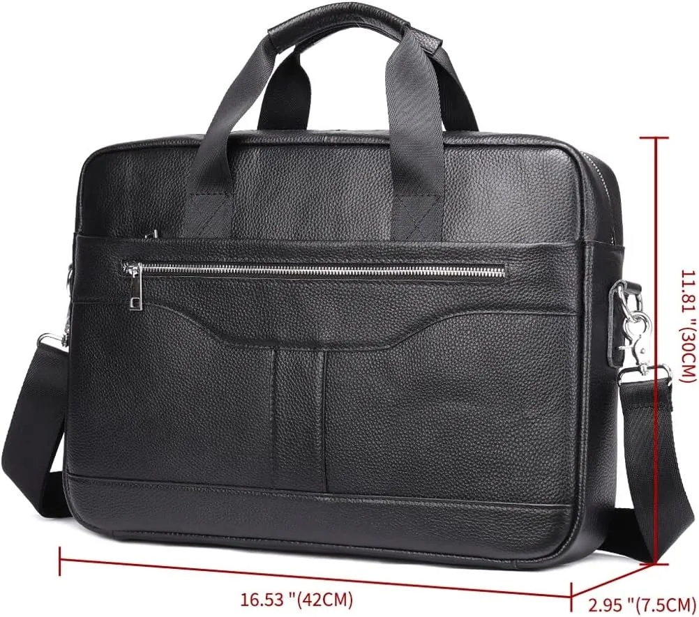 Men 15.6 Inch Briefcase Convertible Messenger Bags Handbag Genuine Leather Multifunctional Work Business Shoulder Bag