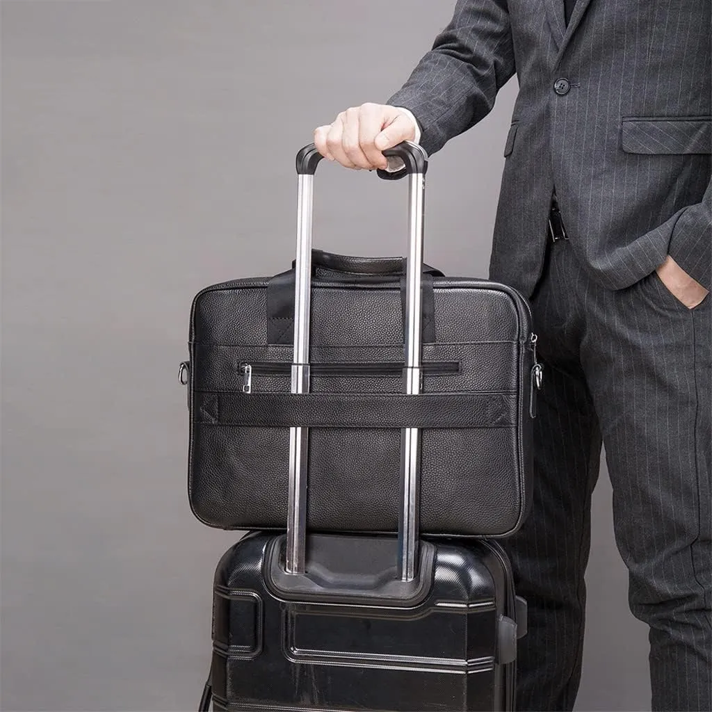 Men 15.6 Inch Briefcase Convertible Messenger Bags Handbag Genuine Leather Multifunctional Work Business Shoulder Bag