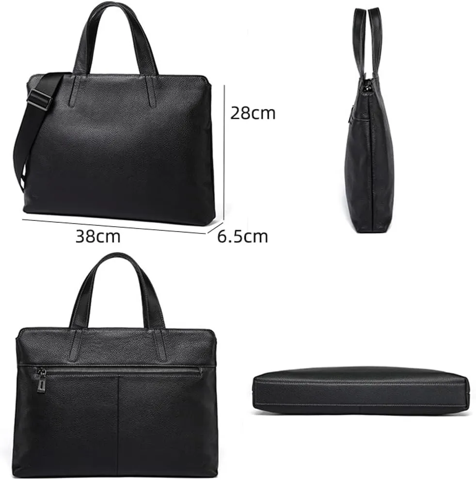 Men Genuine Leather Briefcase Convertible 13 Inch Laptop Messenger Bags Handbag Multifunctional Work Business Shoulder Bag (Color : Black, Size : 13 inch)