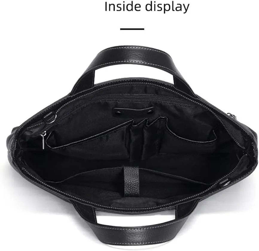 Men Genuine Leather Briefcase Convertible 13 Inch Laptop Messenger Bags Handbag Multifunctional Work Business Shoulder Bag (Color : Black, Size : 13 inch)