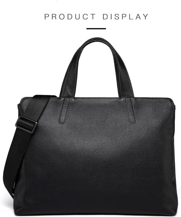 Men Genuine Leather Briefcase Convertible 13 Inch Laptop Messenger Bags Handbag Multifunctional Work Business Shoulder Bag (Color : Black, Size : 13 inch)