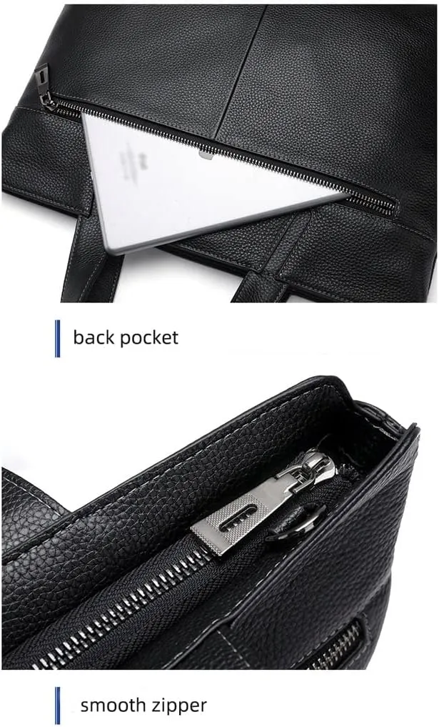 Men Genuine Leather Briefcase Convertible 13 Inch Laptop Messenger Bags Handbag Multifunctional Work Business Shoulder Bag (Color : Black, Size : 13 inch)