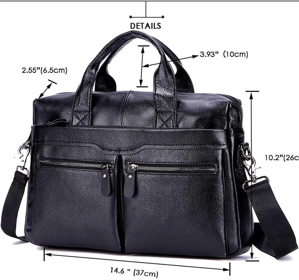 Men Genuine Leather Briefcase Convertible 14 Inch Messenger Bags Handbag Multifunctional Business Work Shoulder Bag