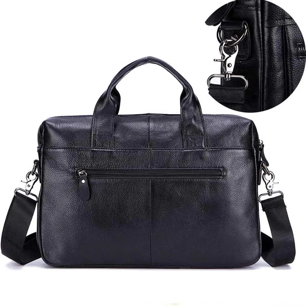 Men Genuine Leather Briefcase Convertible 14 Inch Messenger Bags Handbag Multifunctional Business Work Shoulder Bag