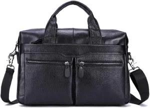 Men Genuine Leather Briefcase Convertible 14 Inch Messenger Bags Handbag Multifunctional Business Work Shoulder Bag