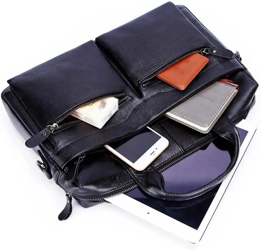 Men Genuine Leather Briefcase Convertible 14 Inch Messenger Bags Handbag Multifunctional Business Work Shoulder Bag