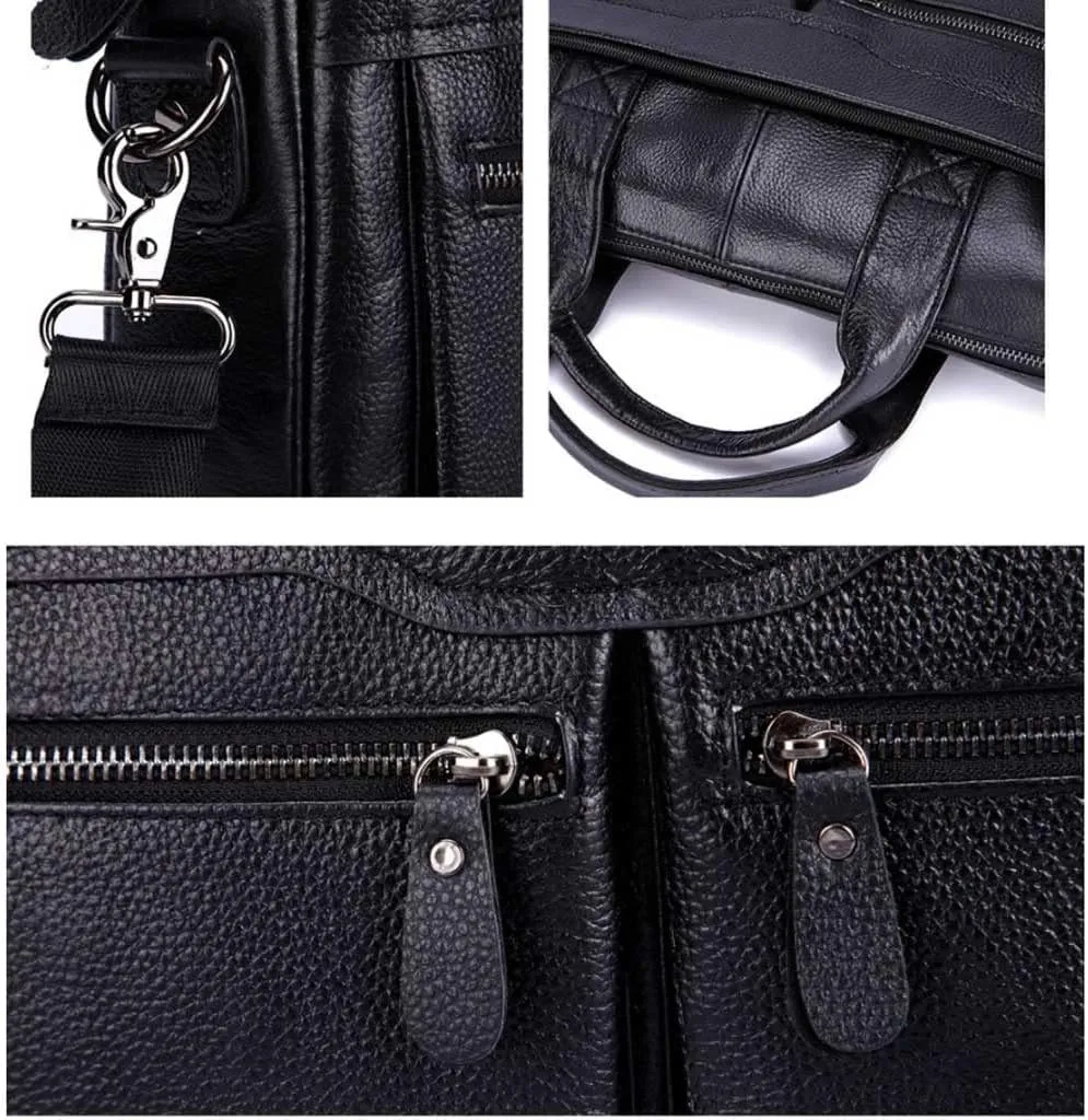 Men Genuine Leather Briefcase Convertible 14 Inch Messenger Bags Handbag Multifunctional Business Work Shoulder Bag