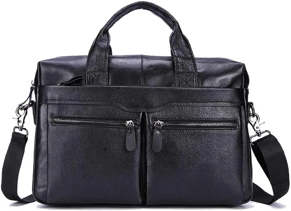 Men Genuine Leather Briefcase Convertible 14 Inch Messenger Bags Handbag Multifunctional Business Work Shoulder Bag