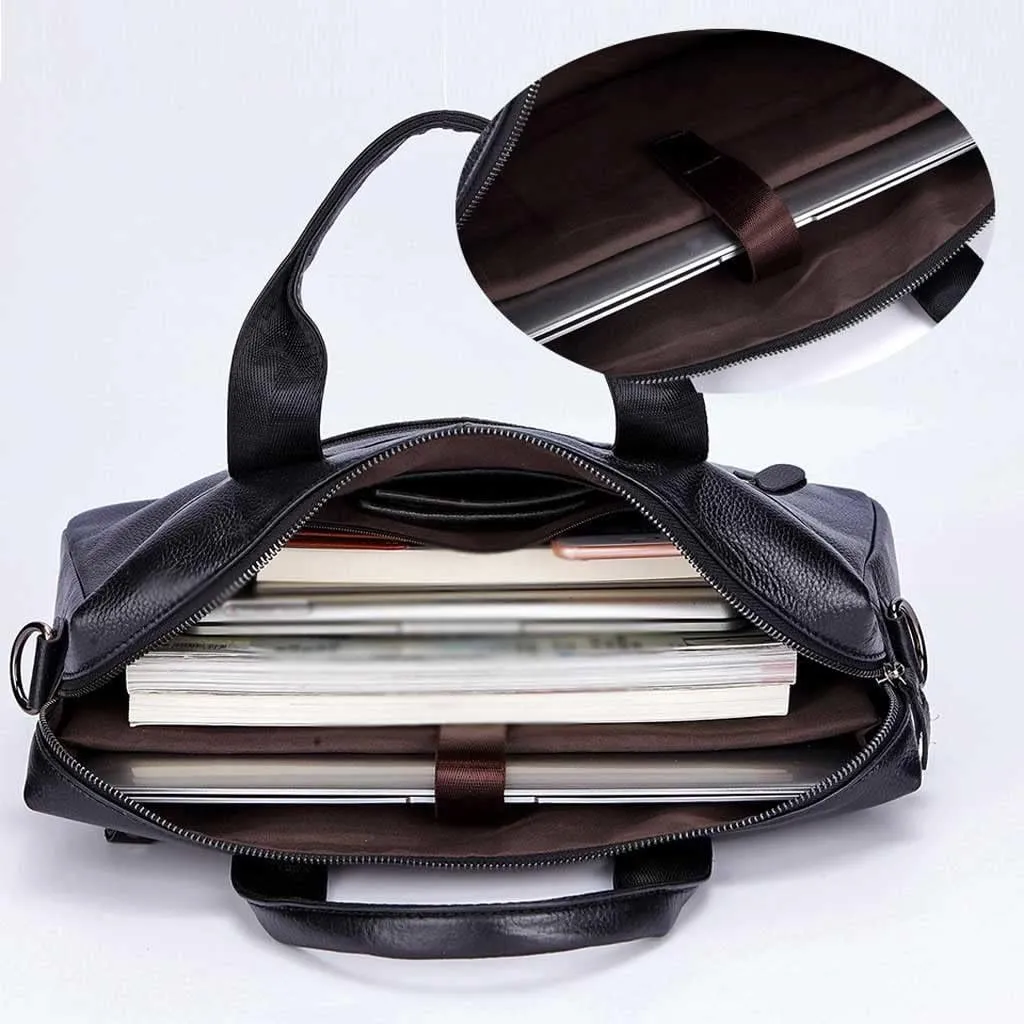 Men Genuine Leather Briefcase Convertible 14 Inch Messenger Bags Handbag Multifunctional Business Work Shoulder Bag