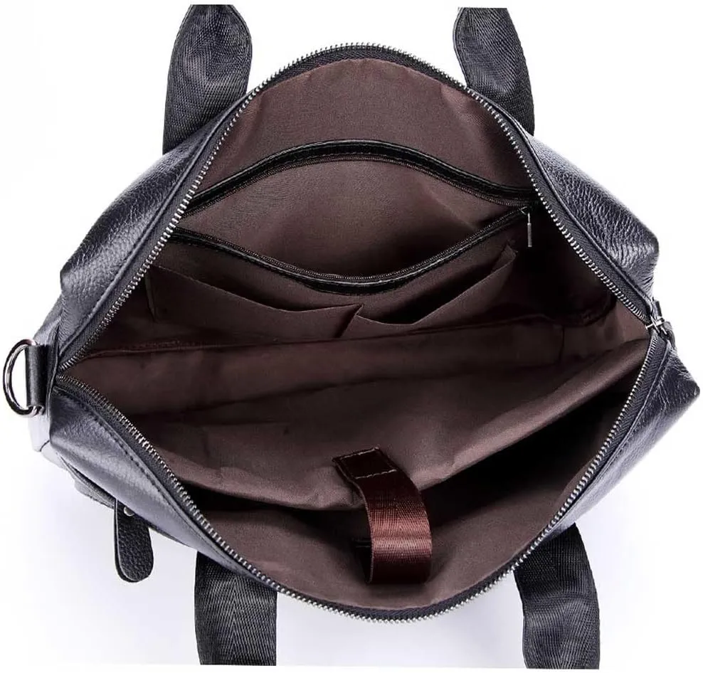 Men Genuine Leather Briefcase Convertible 14 Inch Messenger Bags Handbag Multifunctional Business Work Shoulder Bag