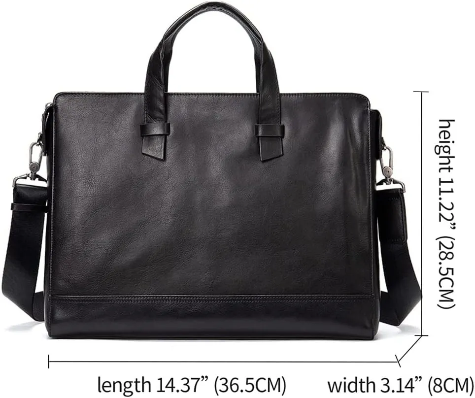 Men Genuine Leather Briefcase Convertible 14 Inch Messenger Bags Handbag Multifunctional Work Business Shoulder Bag