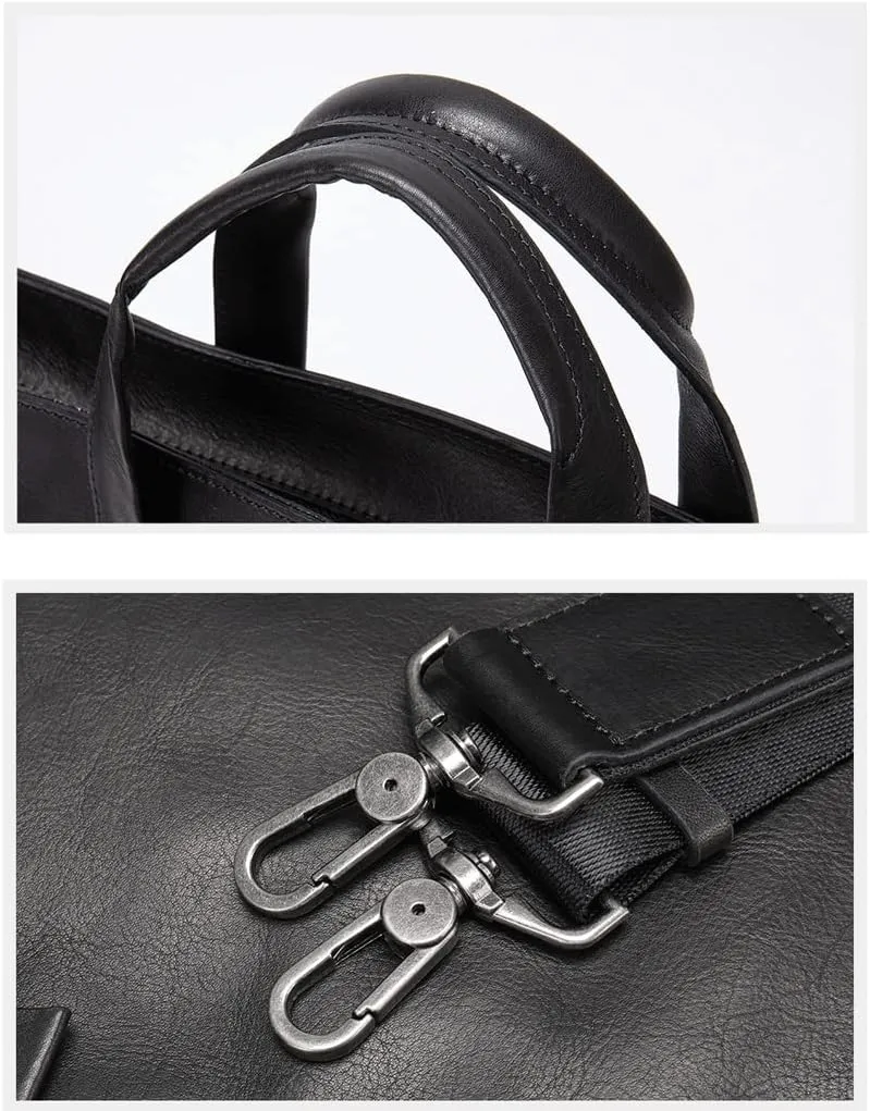 Men Genuine Leather Briefcase Convertible 14 Inch Messenger Bags Handbag Multifunctional Work Business Shoulder Bag