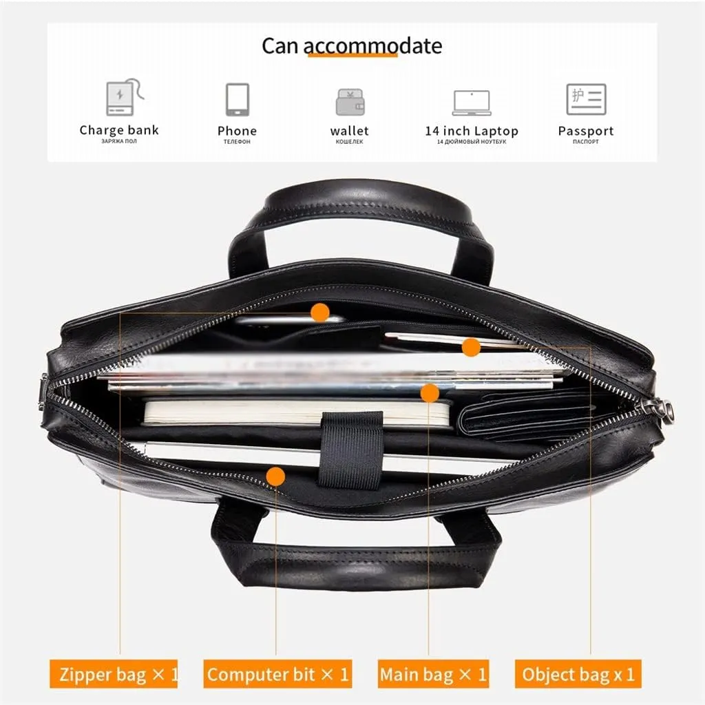 Men Genuine Leather Briefcase Convertible 14 Inch Messenger Bags Handbag Multifunctional Work Business Shoulder Bag