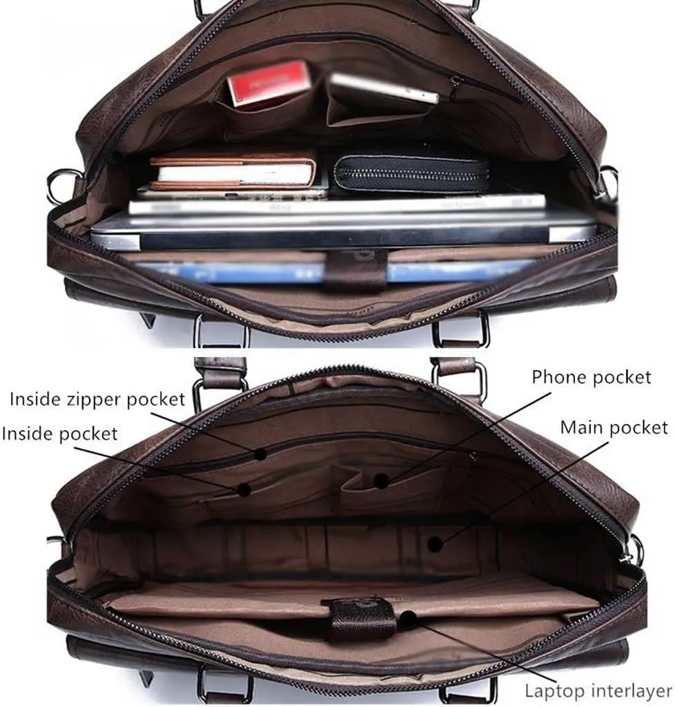 Men Leather Briefcase Convertible 13/14 Inch Messenger Bags Handbag Multifunctional Youth Business Work Shoulder Bag