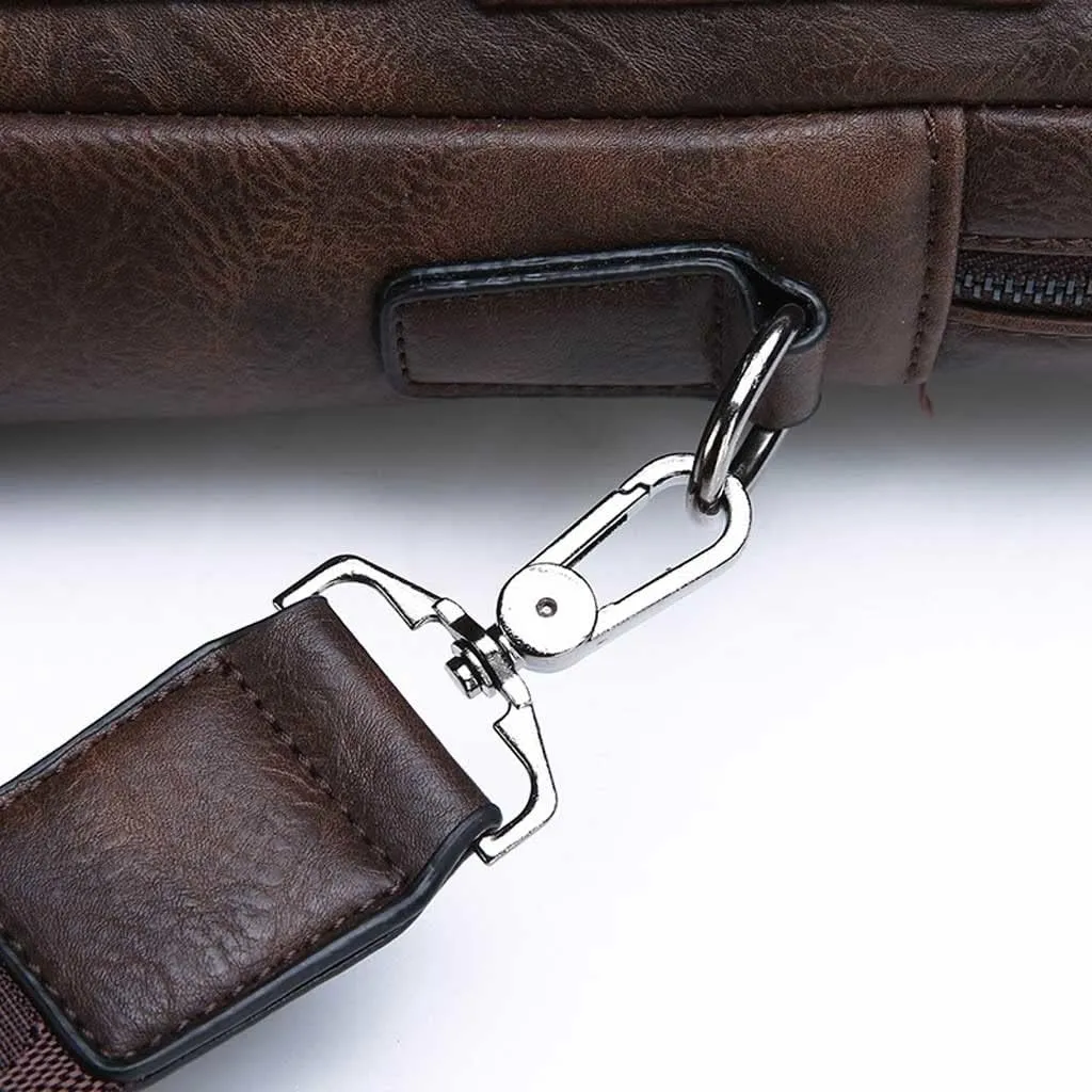 Men Leather Briefcase Convertible 13/14 Inch Messenger Bags Handbag Multifunctional Youth Business Work Shoulder Bag