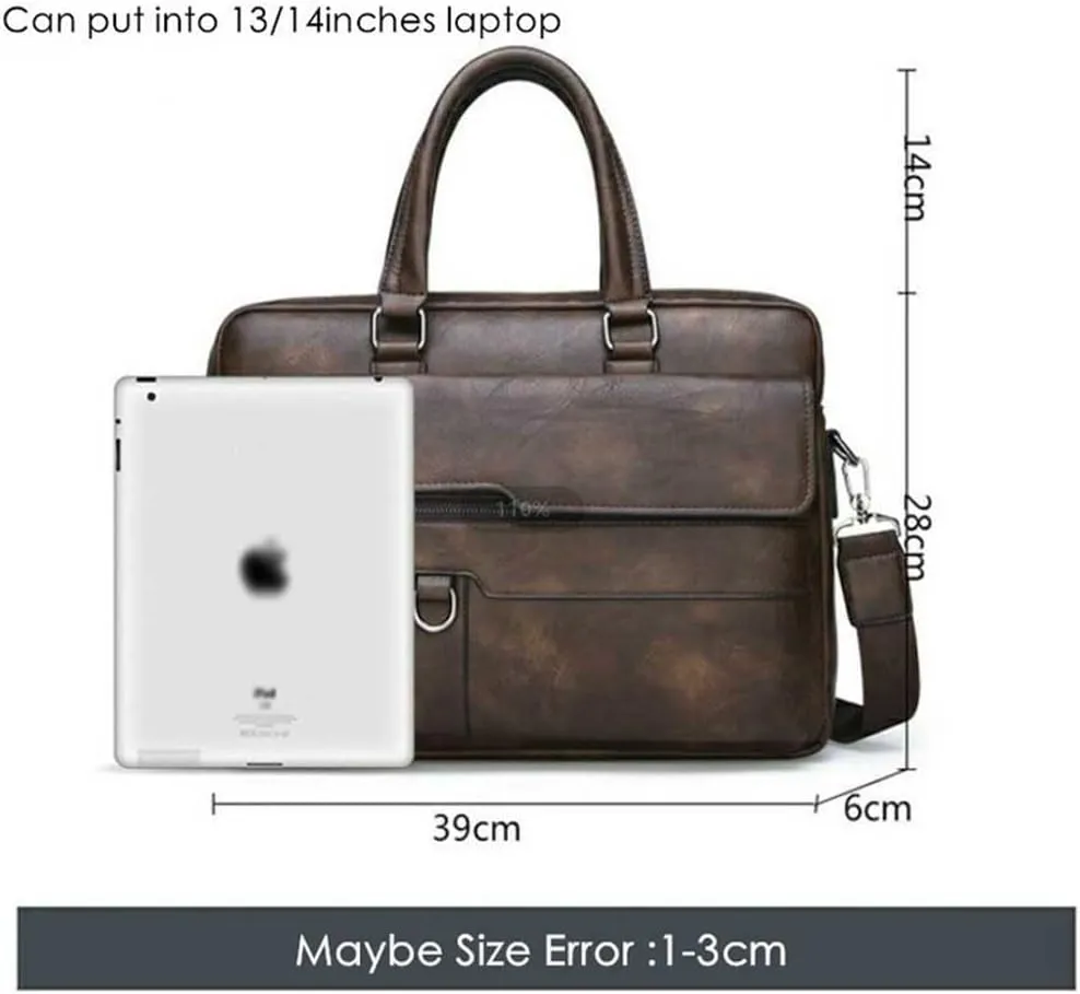 Men Leather Briefcase Convertible 13/14 Inch Messenger Bags Handbag Multifunctional Youth Business Work Shoulder Bag