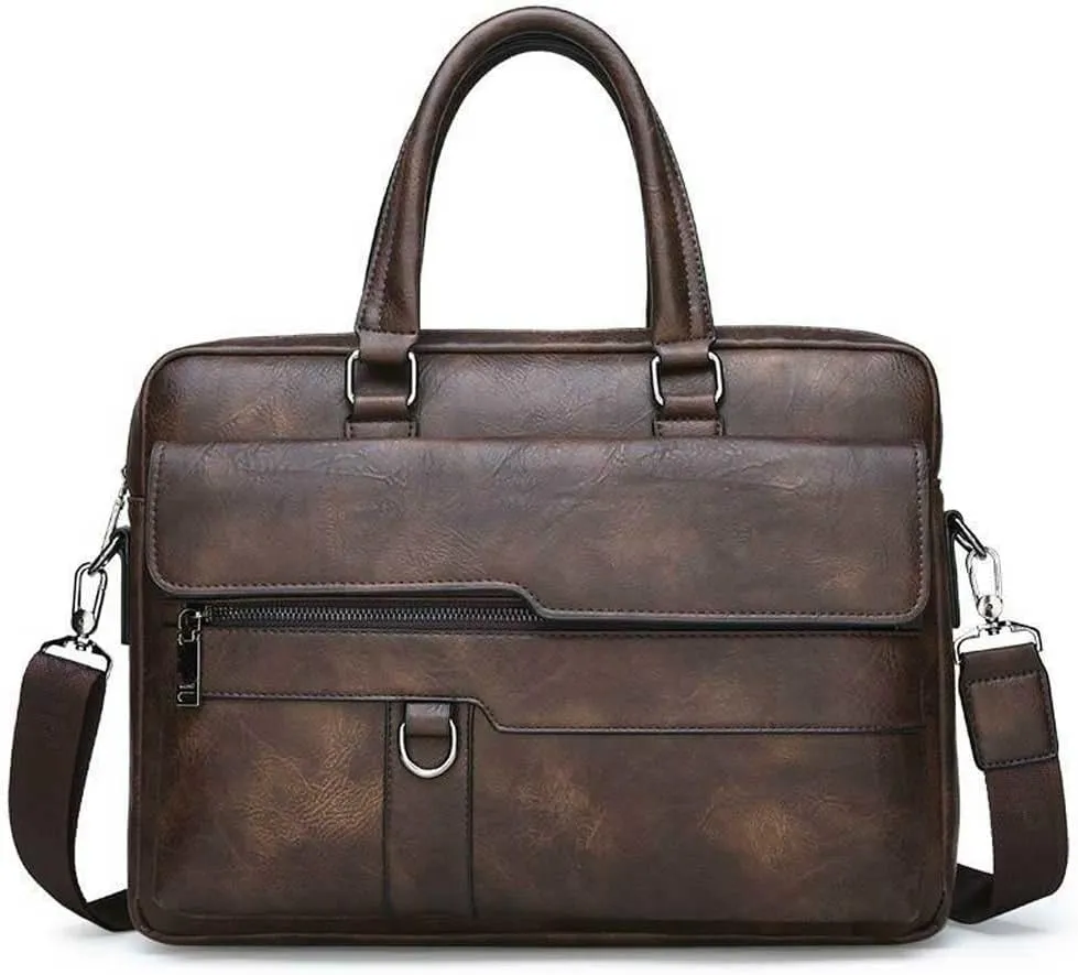 Men Leather Briefcase Convertible 13/14 Inch Messenger Bags Handbag Multifunctional Youth Business Work Shoulder Bag