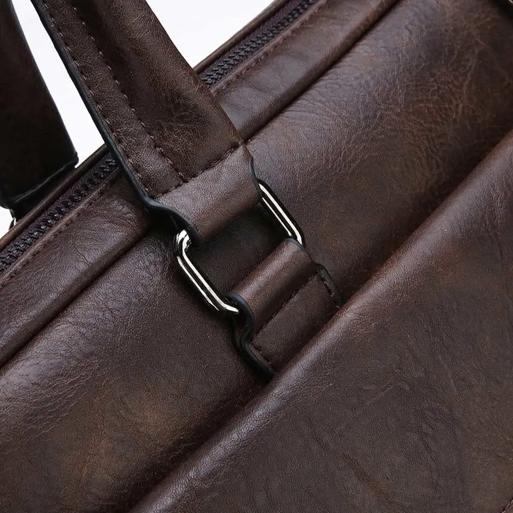 Men Leather Briefcase Convertible 13/14 Inch Messenger Bags Handbag Multifunctional Youth Business Work Shoulder Bag