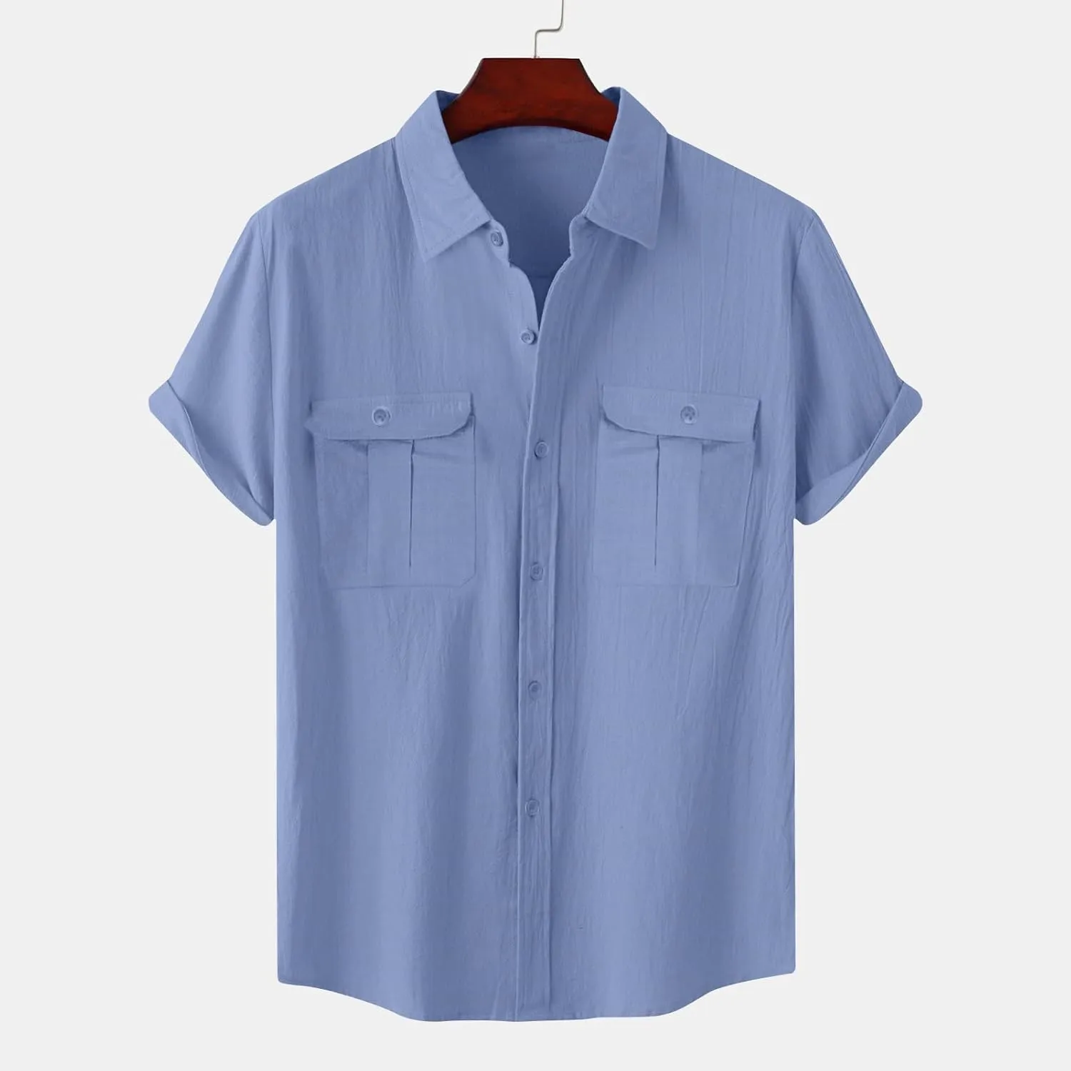 Men Shirt Casual Summer Short Sleeve Shirts for Men Button Down for Men Trendy Plain Shirts Tops with Pocket 2025
