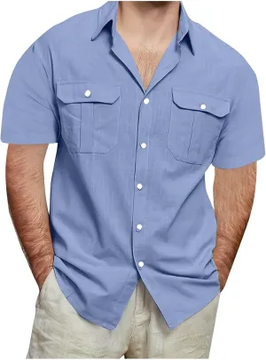Men Shirt Casual Summer Short Sleeve Shirts for Men Button Down for Men Trendy Plain Shirts Tops with Pocket 2025