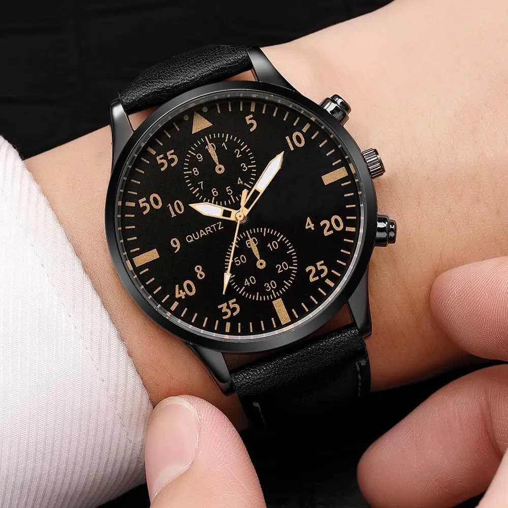 Men Watches Casual Business Chronograph Wristwatch Leather Strap Analog Quartz Watches for Men
