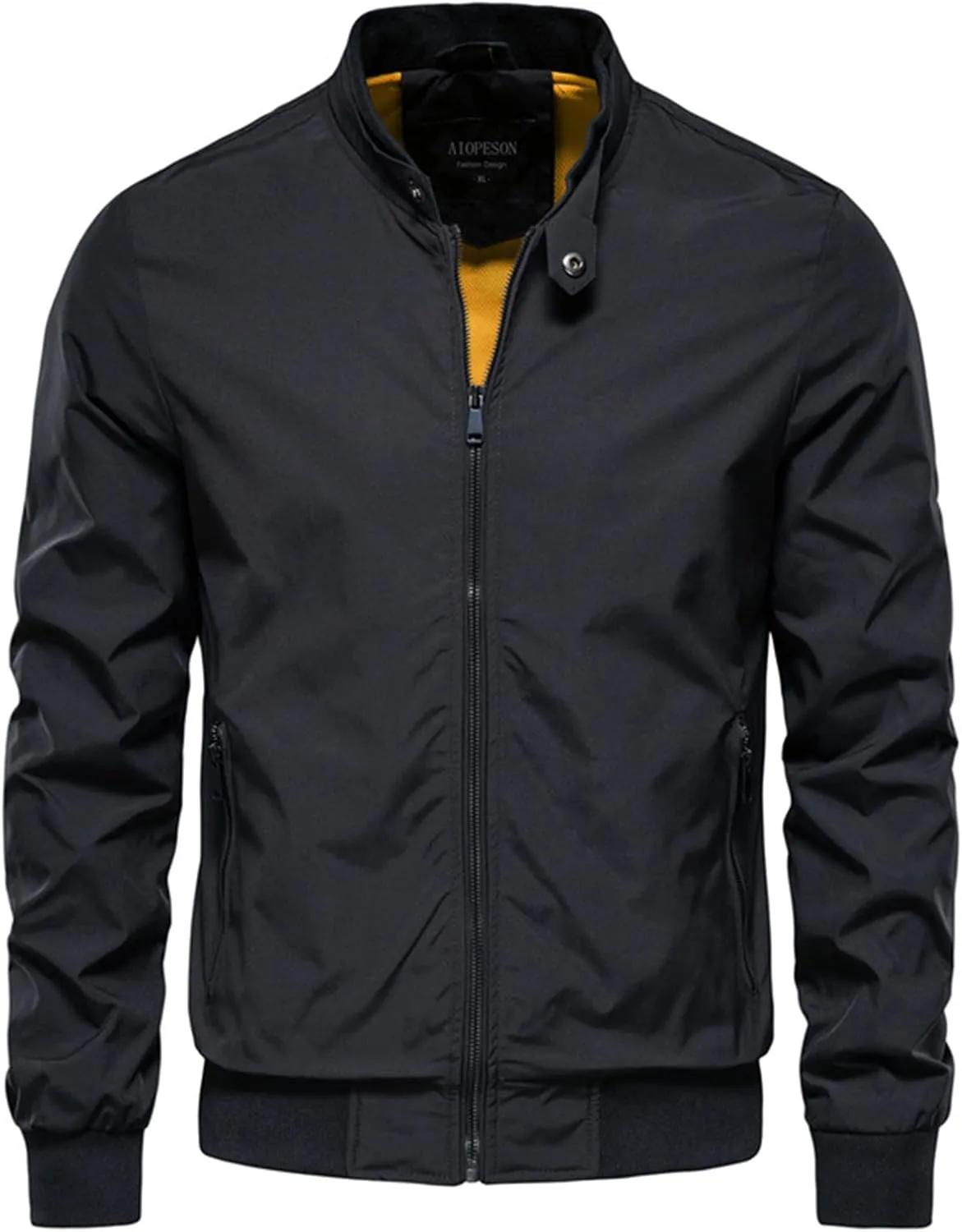 Mens Bomber Jackets Lightweight Windbreaker Fashion Solid Sports Zipper Stand Collar Winter Coat with Pockets