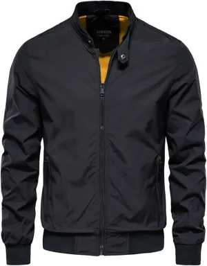 Mens Bomber Jackets Lightweight Windbreaker Fashion Solid Sports Zipper Stand Collar Winter Coat with Pockets