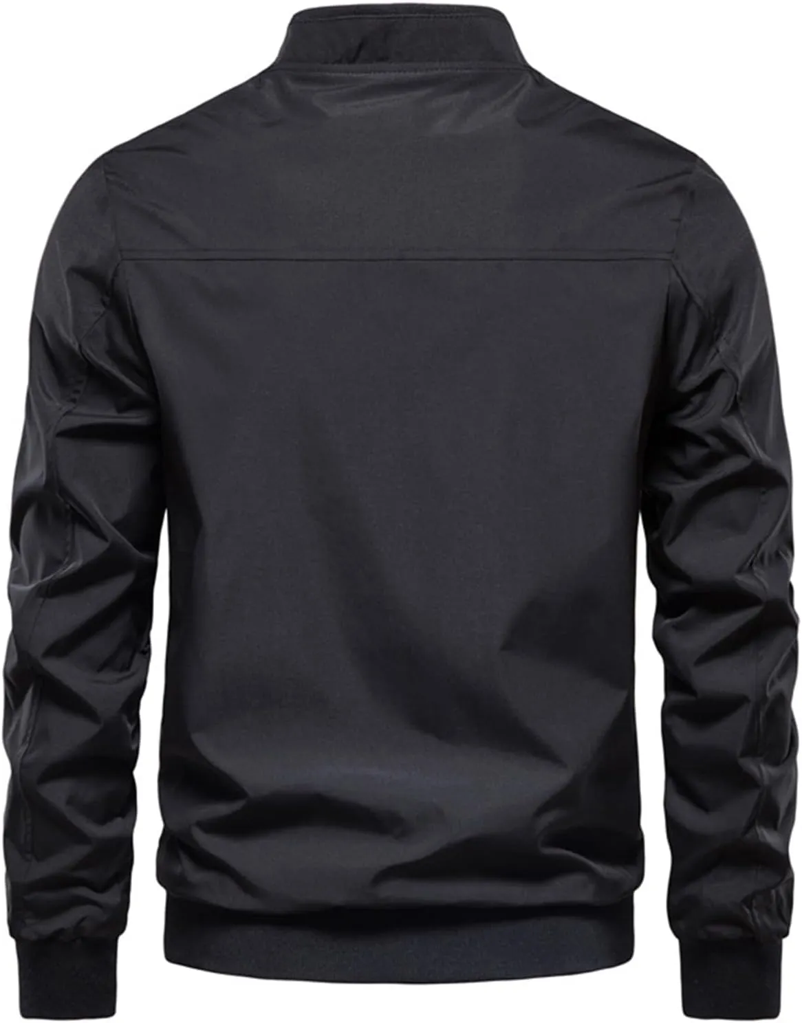 Mens Bomber Jackets Lightweight Windbreaker Fashion Solid Sports Zipper Stand Collar Winter Coat with Pockets