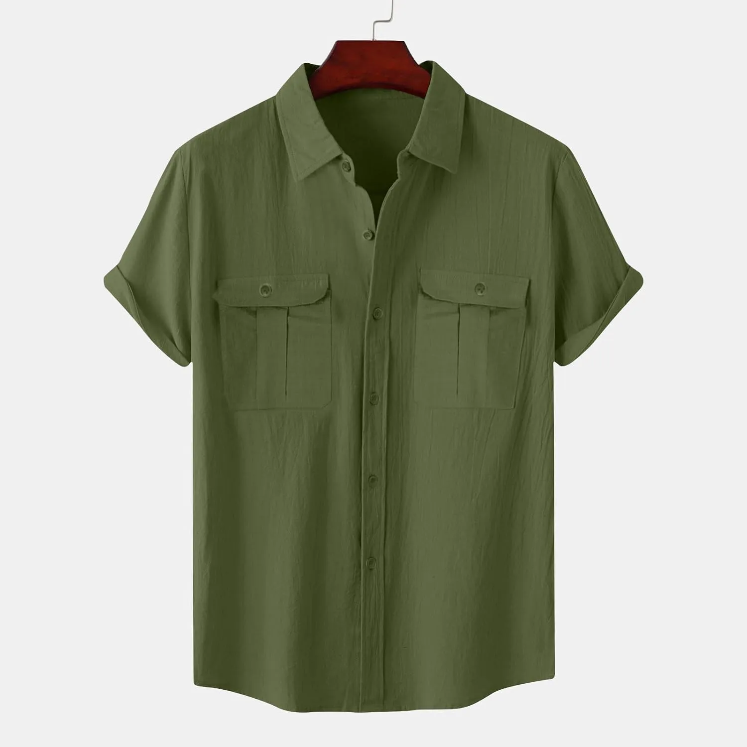 Men's Button Down Short Sleeve Shirt Casual Cotton Linen Beach Tops Plus Size Collared Basic Shirts Holiday Outfits