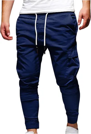 Mens Cargo Jogger Pants Slim Fit Stretch Joggers Sweatpants Casual Drawstring Hiking Pants with Multi-Pockets