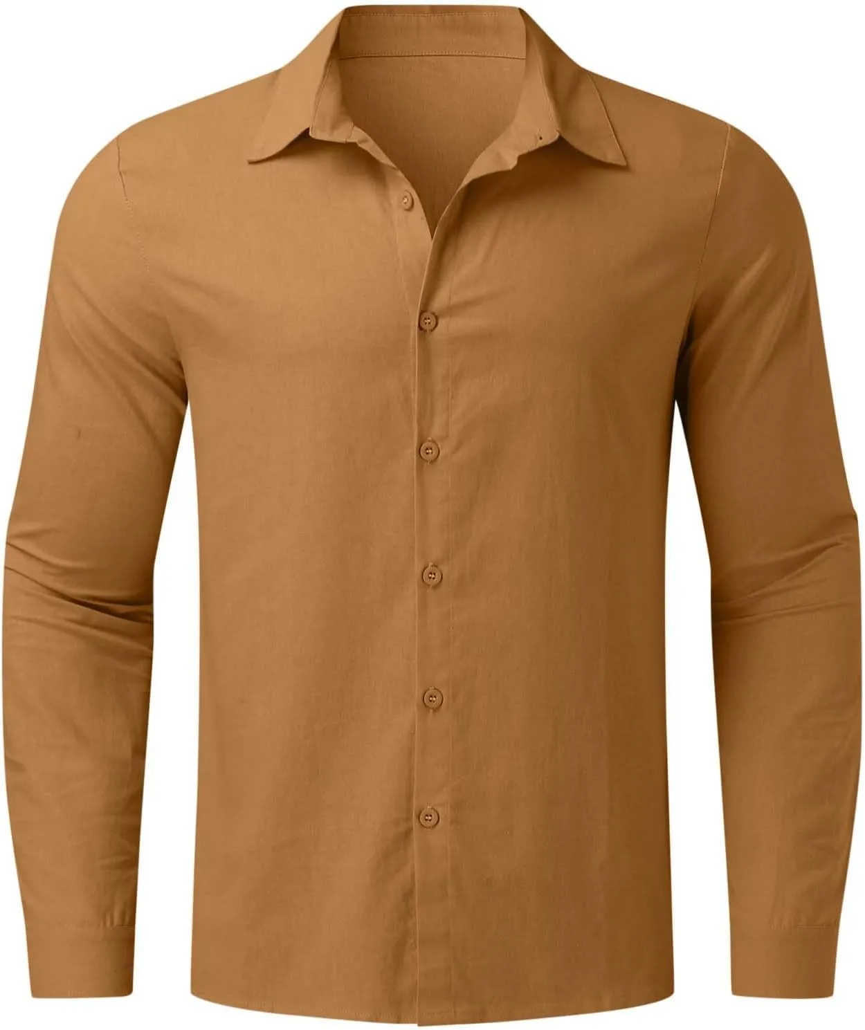 Men's Casual Button Down Shirt Regular Fit Long Sleeve Linen Chambray Shirt Solid Holiday Travel Shirt Fall Tops