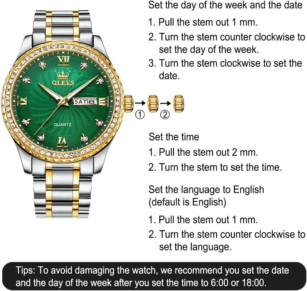 Men's Casual Stainless Steel Watch, Big Face Easy to Read Analog Quartz Watch with Day and Date, Classic Waterproof Diamond Roman Arabic Numerals Dial Dress Watch for Men, Gold Silver Black Band