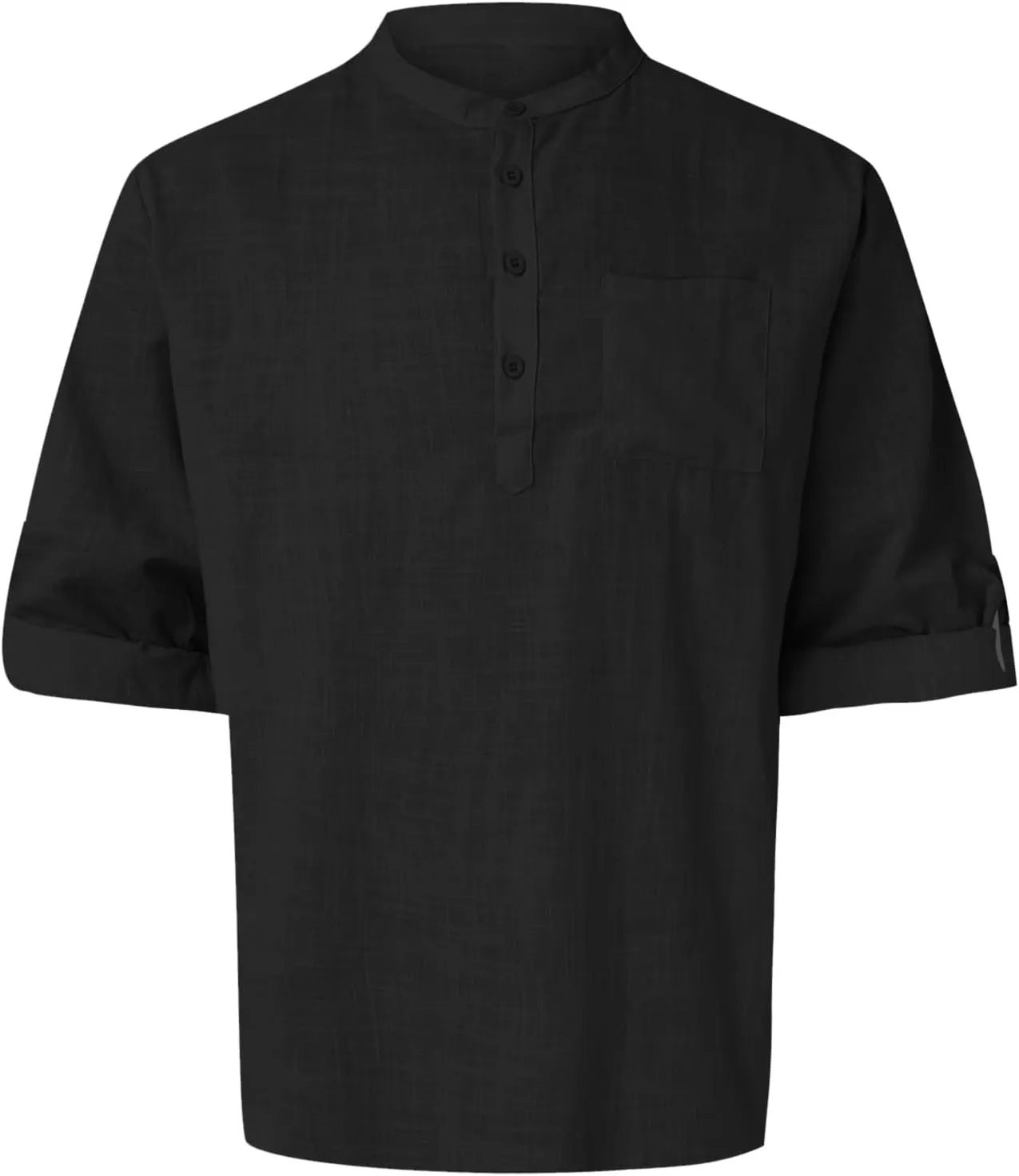 Mens Cotton Linen Shirt Henley T-Shirts Casual Button Beach Summer Short Business Dress Top Solid Lapel Tee Shirt