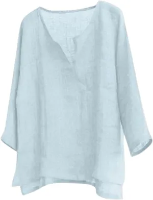 Mens Cotton Linen V Neck Shirts 3/4 Sleeve Casual Baggy Breathable Tunic Tees Hawaiian Beach Yoga Solid Blouse Tops