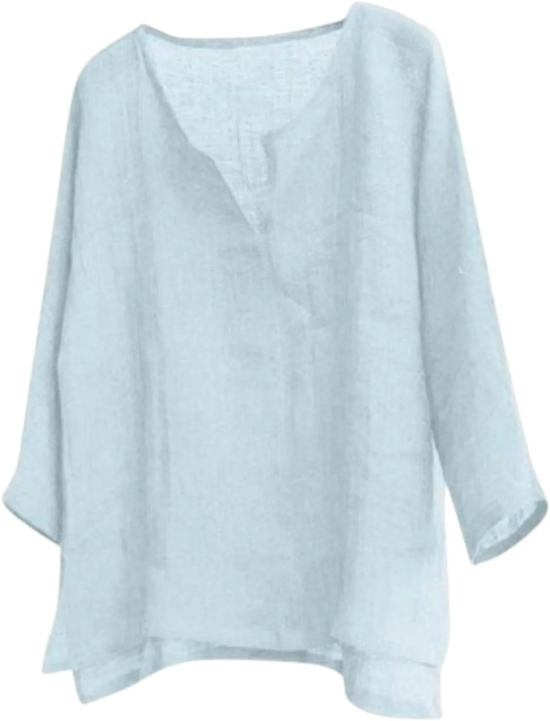 Mens Cotton Linen V Neck Shirts 3/4 Sleeve Casual Baggy Breathable Tunic Tees Hawaiian Beach Yoga Solid Blouse Tops