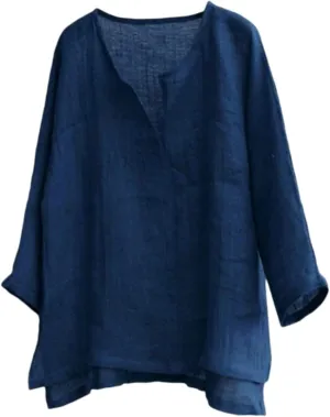 Mens Cotton Linen V Neck Shirts 3/4 Sleeve Casual Baggy Breathable Tunic Tees Hawaiian Beach Yoga Solid Blouse Tops