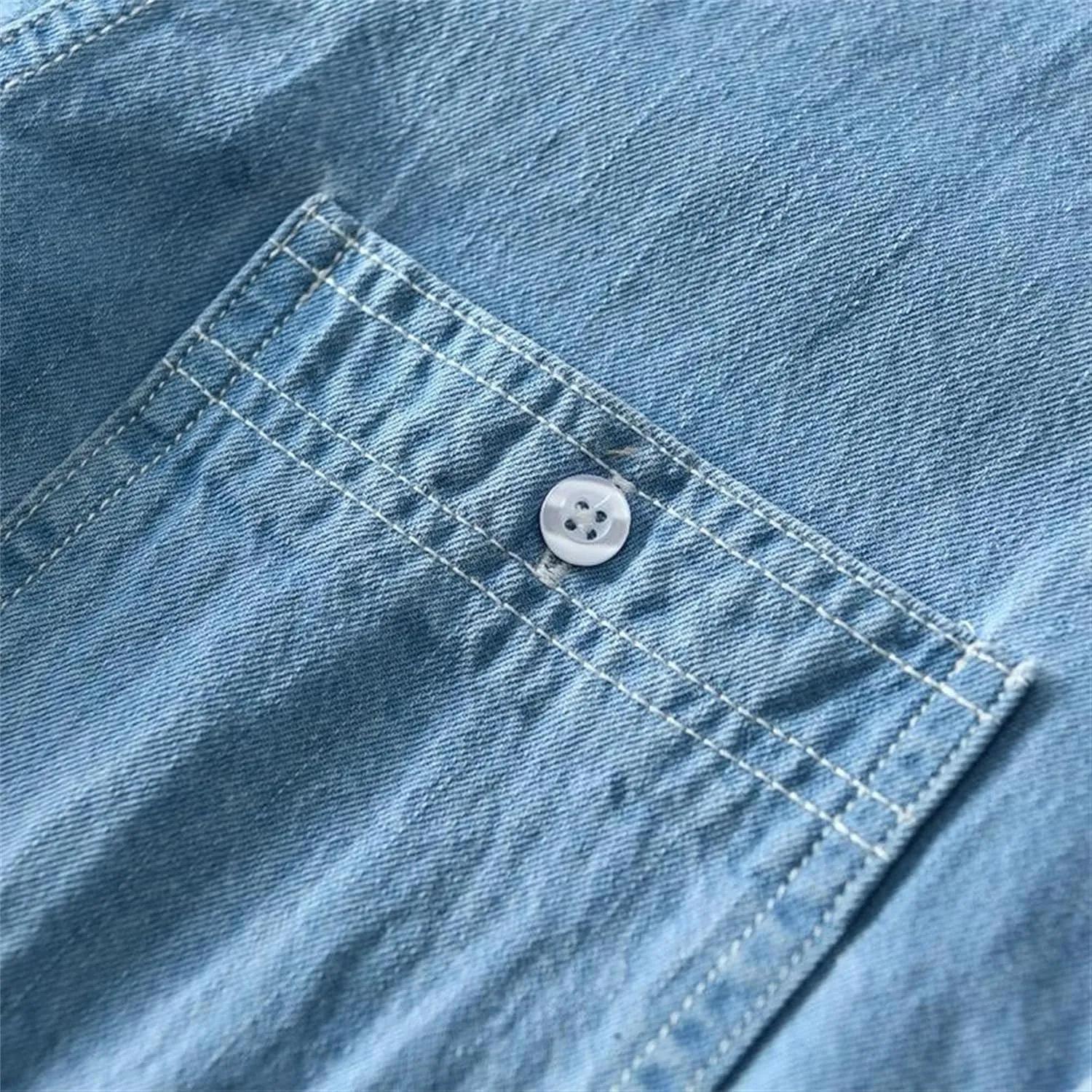 Men's Denim Shirts Lightweight Short Sleeve Button Down Shirts Casual Stylish Cotton Shirt with Pockets