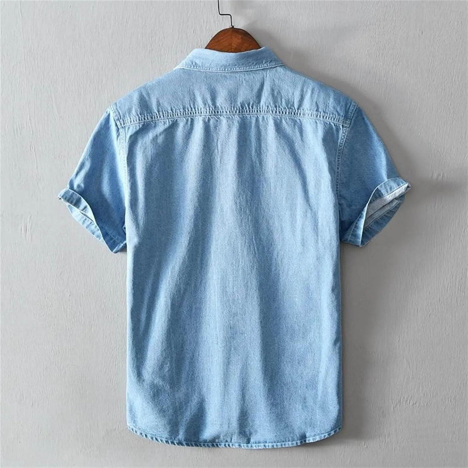Men's Denim Shirts Lightweight Short Sleeve Button Down Shirts Casual Stylish Cotton Shirt with Pockets