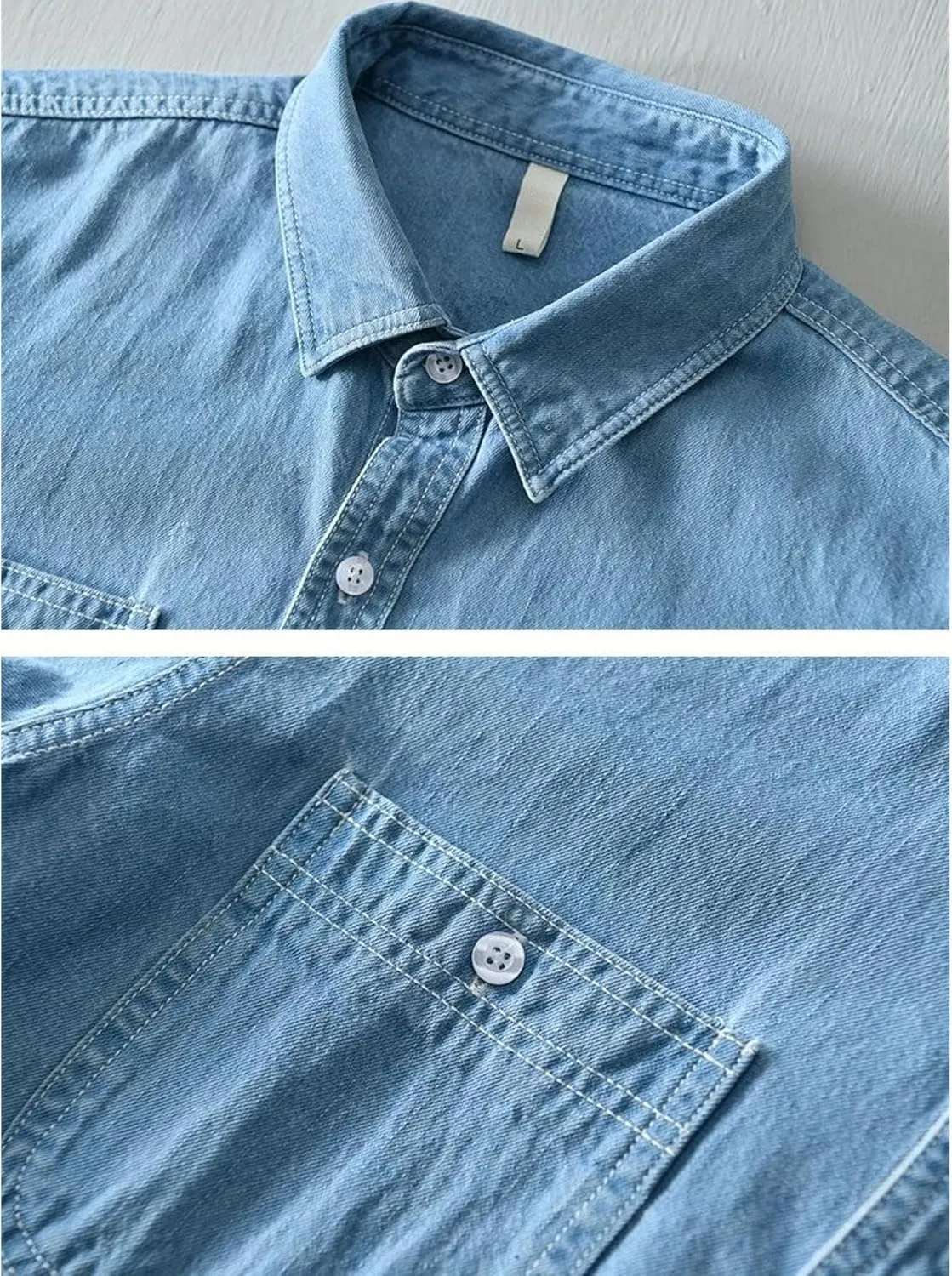 Men's Denim Shirts Lightweight Short Sleeve Button Down Shirts Casual Stylish Cotton Shirt with Pockets