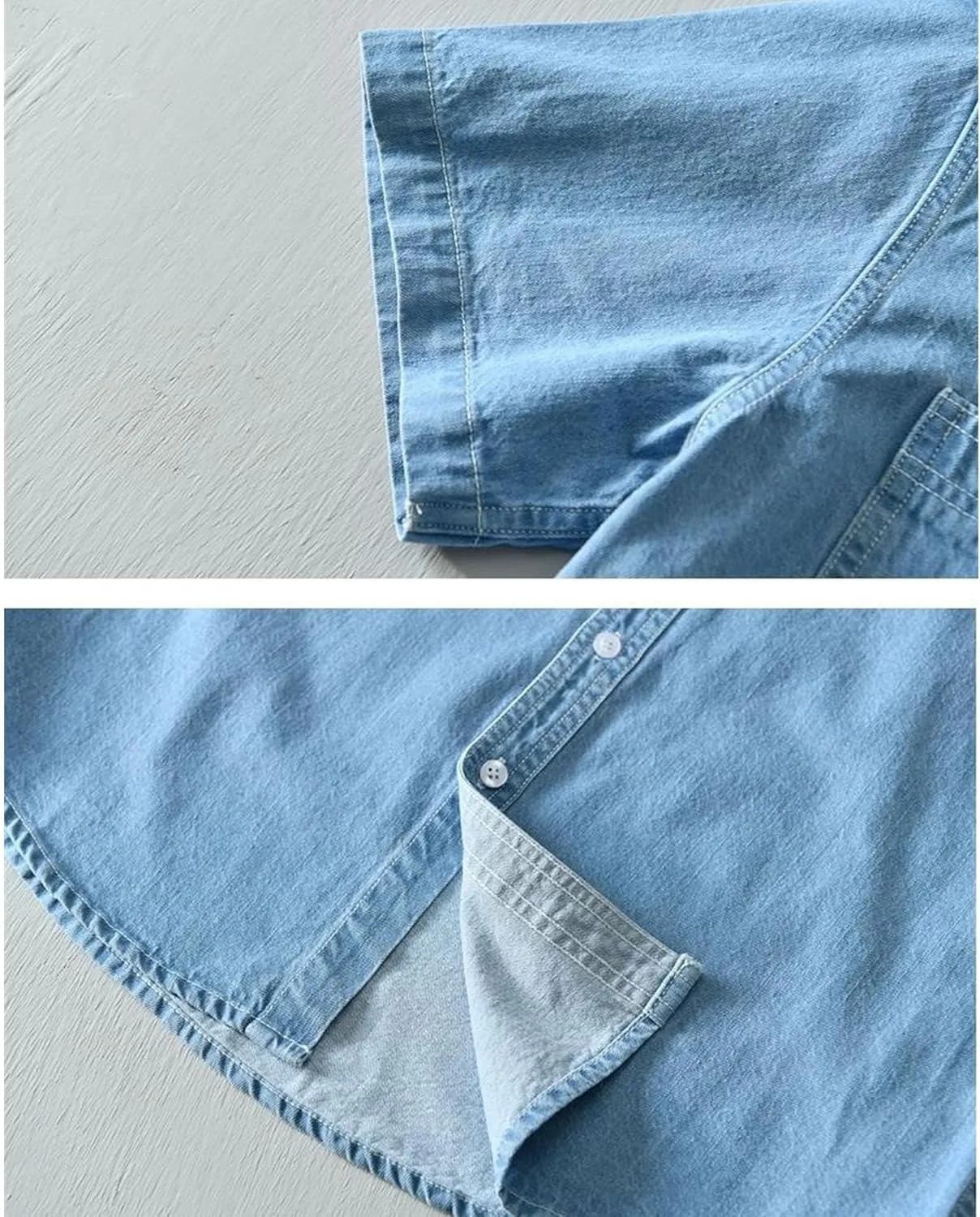 Men's Denim Shirts Lightweight Short Sleeve Button Down Shirts Casual Stylish Cotton Shirt with Pockets