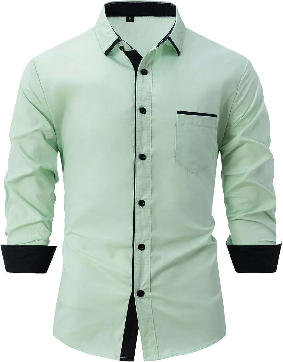 Mens Dress Shirts Long Sleeve Button Down Casual Solid Formal Business Regular Fit Collar Work Shirt with Pocket