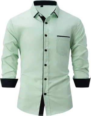 Mens Dress Shirts Long Sleeve Button Down Casual Solid Formal Business Regular Fit Collar Work Shirt with Pocket