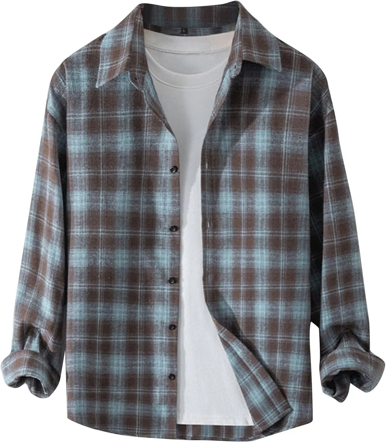 Mens Dress Shirts Long Sleeve Flannel Shirt with Pocket Warm Casual Soft Button Down Plaid Vintage Shirt Plus Size