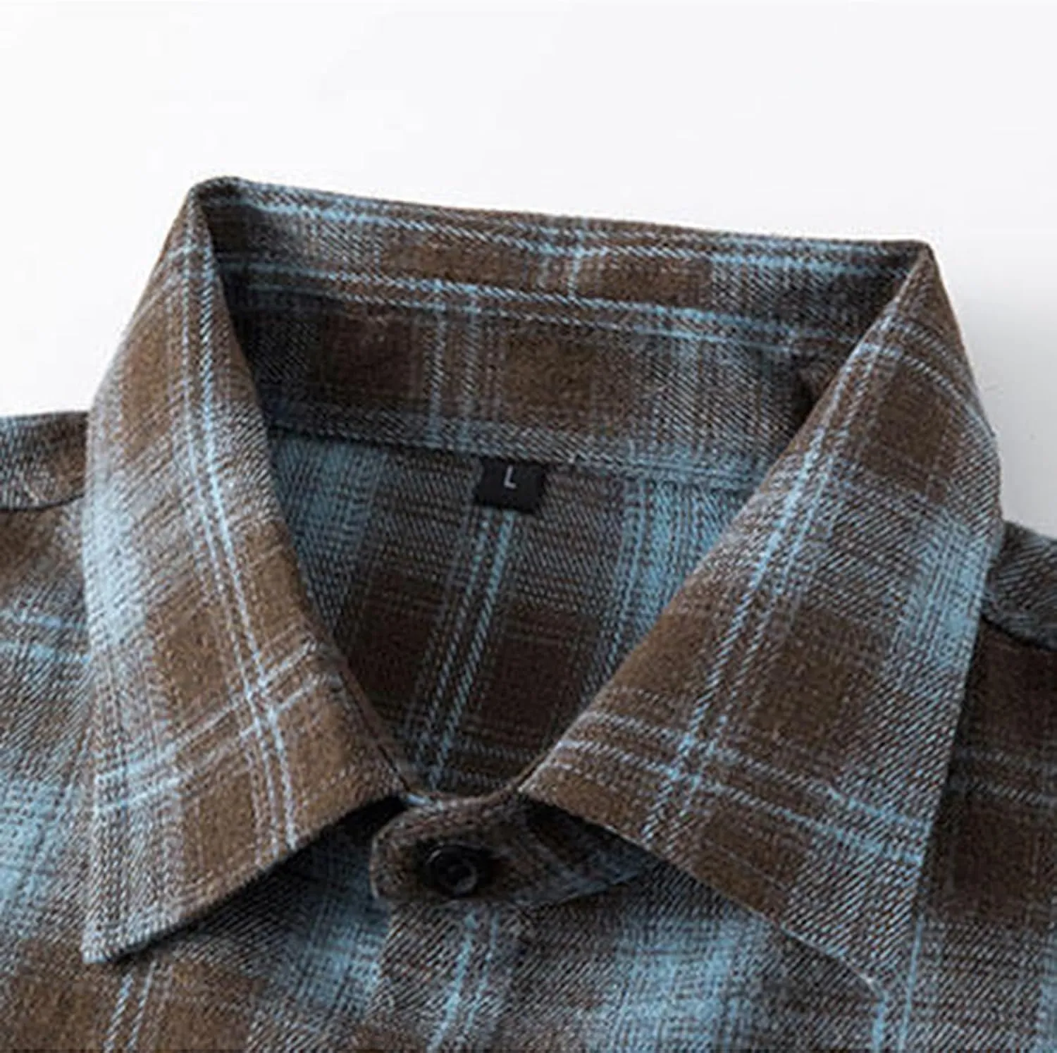 Mens Dress Shirts Long Sleeve Flannel Shirt with Pocket Warm Casual Soft Button Down Plaid Vintage Shirt Plus Size