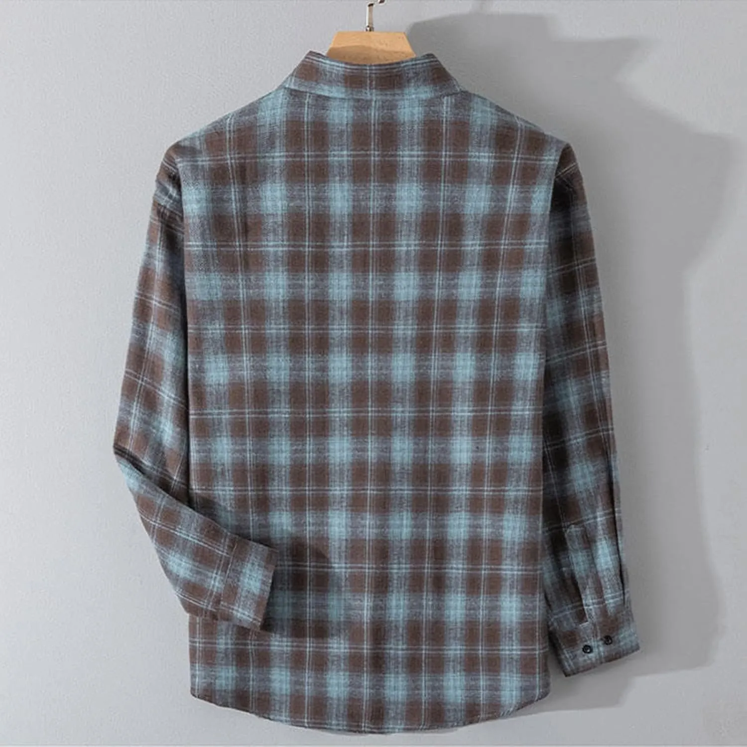 Mens Dress Shirts Long Sleeve Flannel Shirt with Pocket Warm Casual Soft Button Down Plaid Vintage Shirt Plus Size
