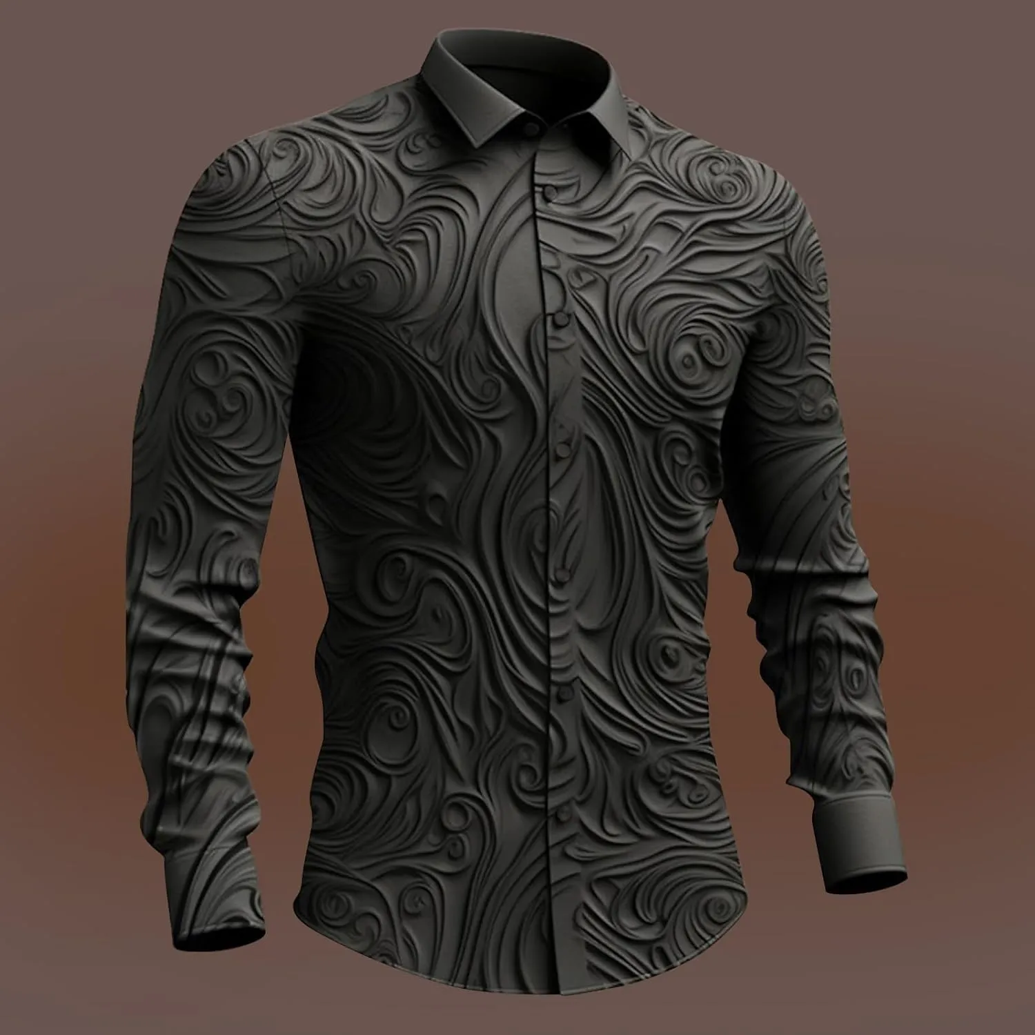 Mens Fashion Dress Shirts Texture 3D Print Long Sleeve Button Down Shirt Gothic Retro Casual Regylar Fit Suit Shirts